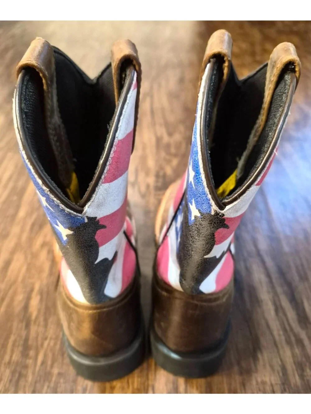 Dan Post Buck Leather Square Toe Cowboy Boots American Flag Bronco Child 13.5D